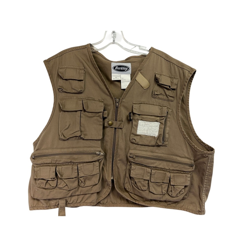 Berkley Mens XL Fishing Vest Brown Cotton Multi Pocket (G23) - Picture 3 of 5